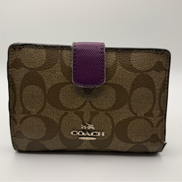 Coach Handbags - Coach Signature Medium Corner Zip Wallet - Brown/Plum